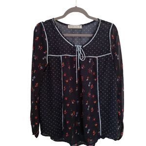 Abercrombie & Fitch Floral Semi-Sheer Long Sleeve Tie Detail Blouse Size Medium